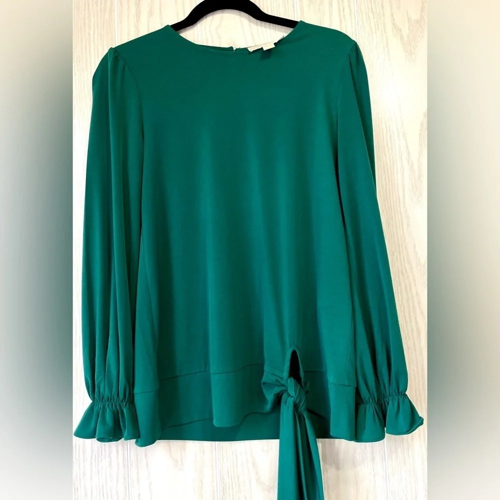 Michael Michael Kors Women's Tie-Front Ruffle-Sleeve Top, Dark Emerald Size S - Picture 4 of 5